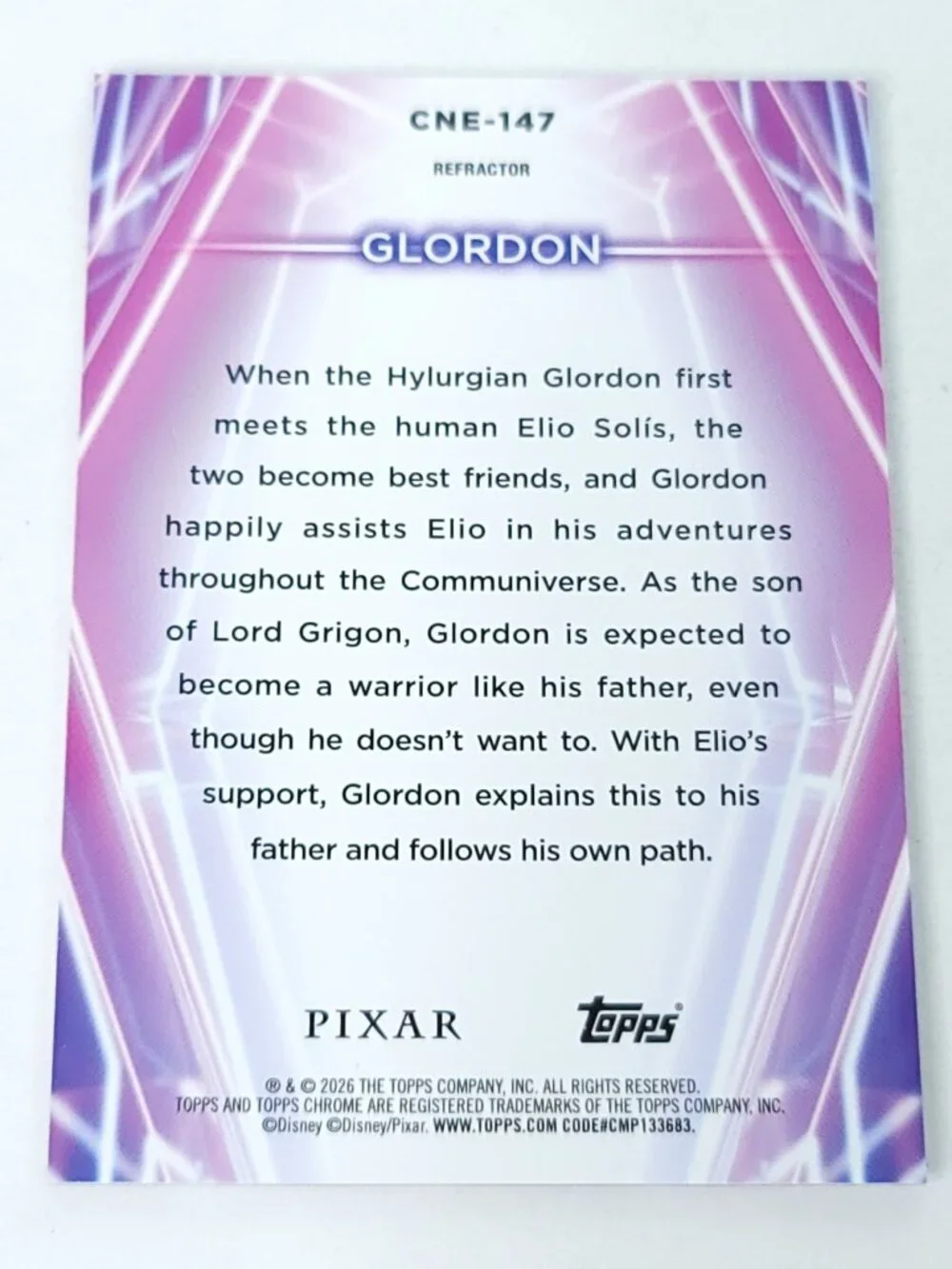 Glordon Topps 2026 Disney Neon Holo Chrome Refractor Limited 002/199 CNE